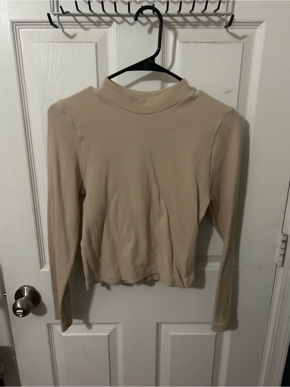 Others Follow Beige Ribbed Mock Neck Long Sleeve Top